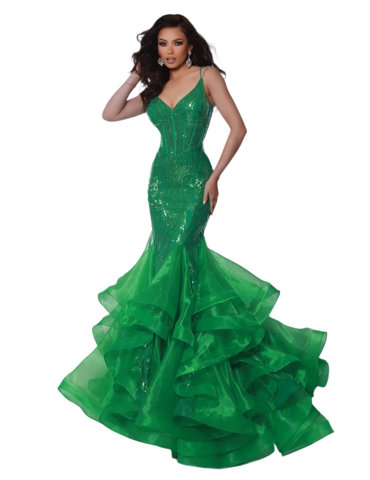 Johnathan Kayne 2835_apple green mermaid prom dress ruffled organza skirt