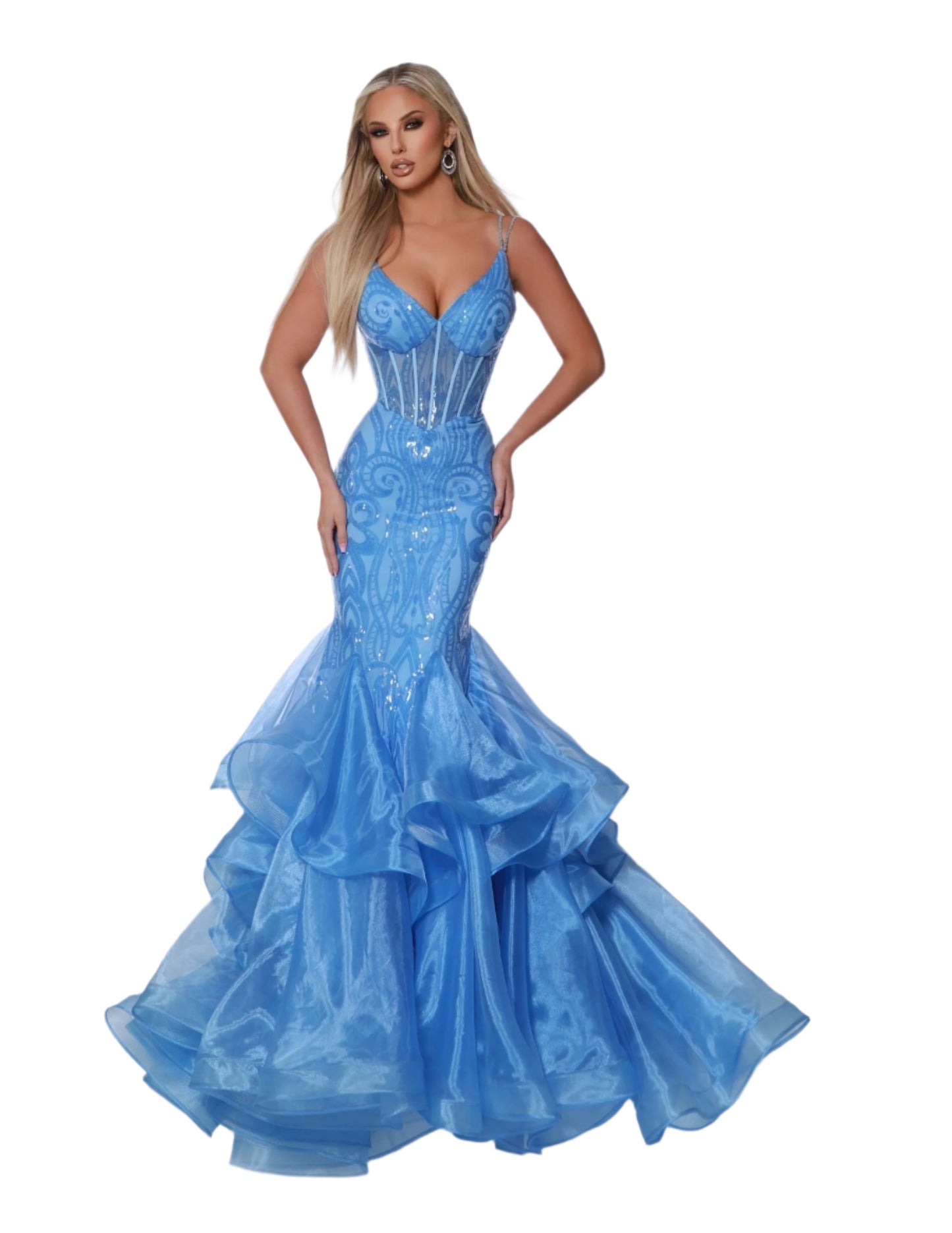 Johnathan Kayne 2835_periwinkle blue mermaid prom dress ruffled organza skirt