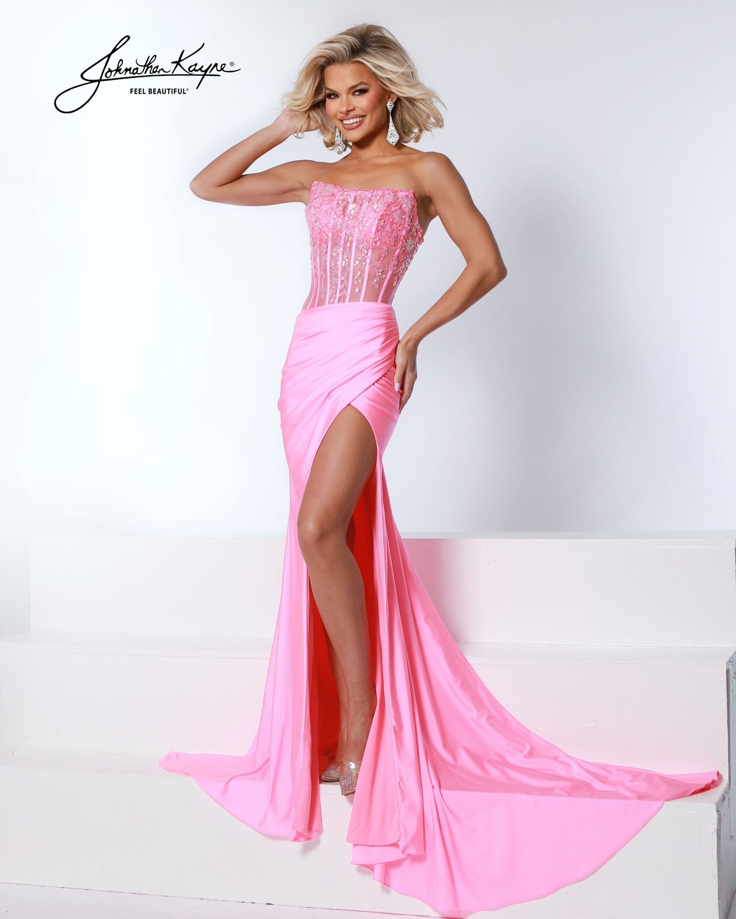 Johnathan Kayne 3107 bubblegum pink prom dress