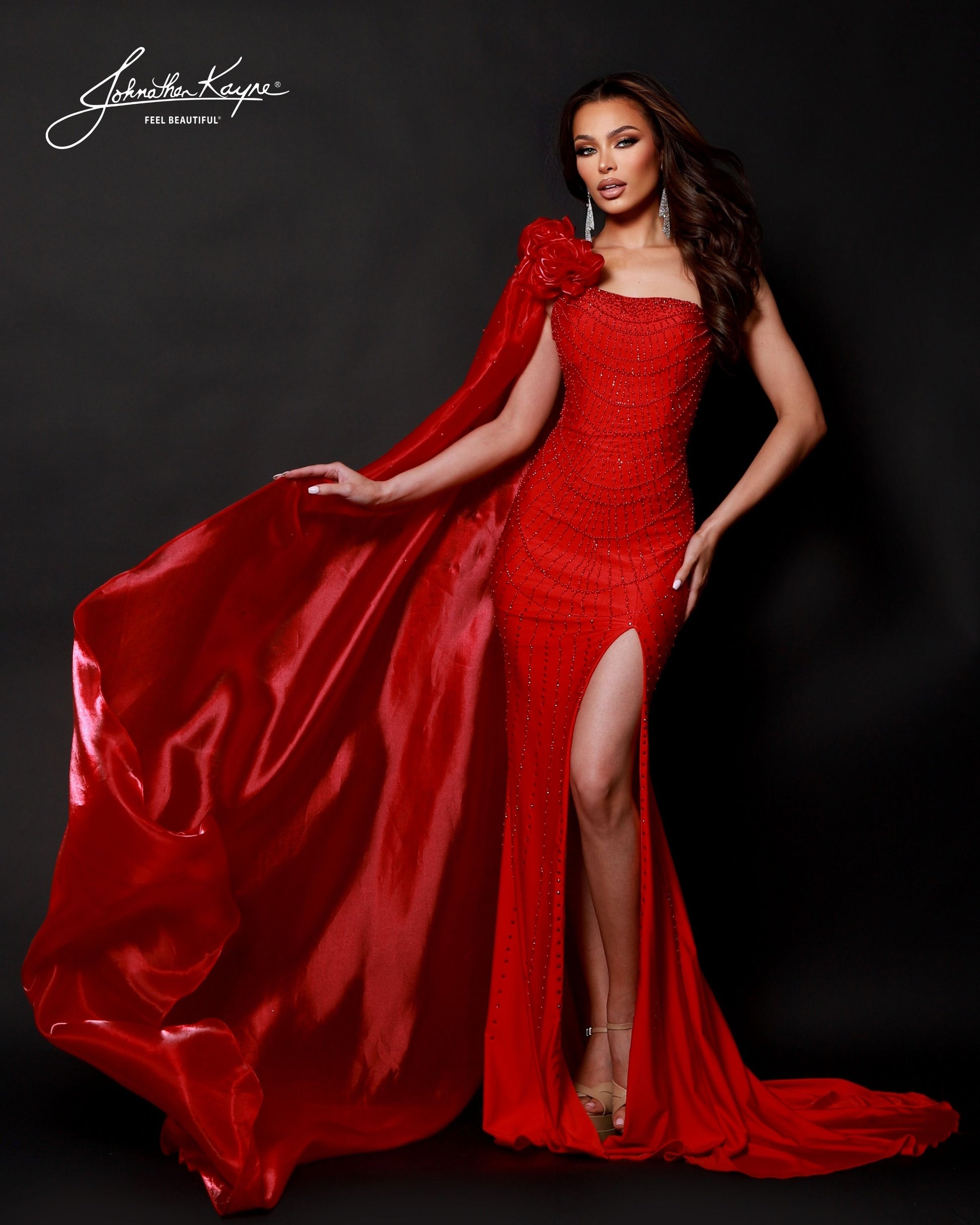 Johnathan Kayne 3121 cherry red evening gown