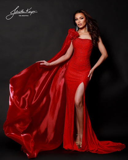 Johnathan Kayne 3121 cherry red evening gown