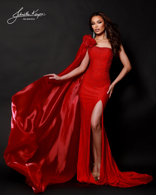 Johnathan Kayne 3121 cherry red evening gown