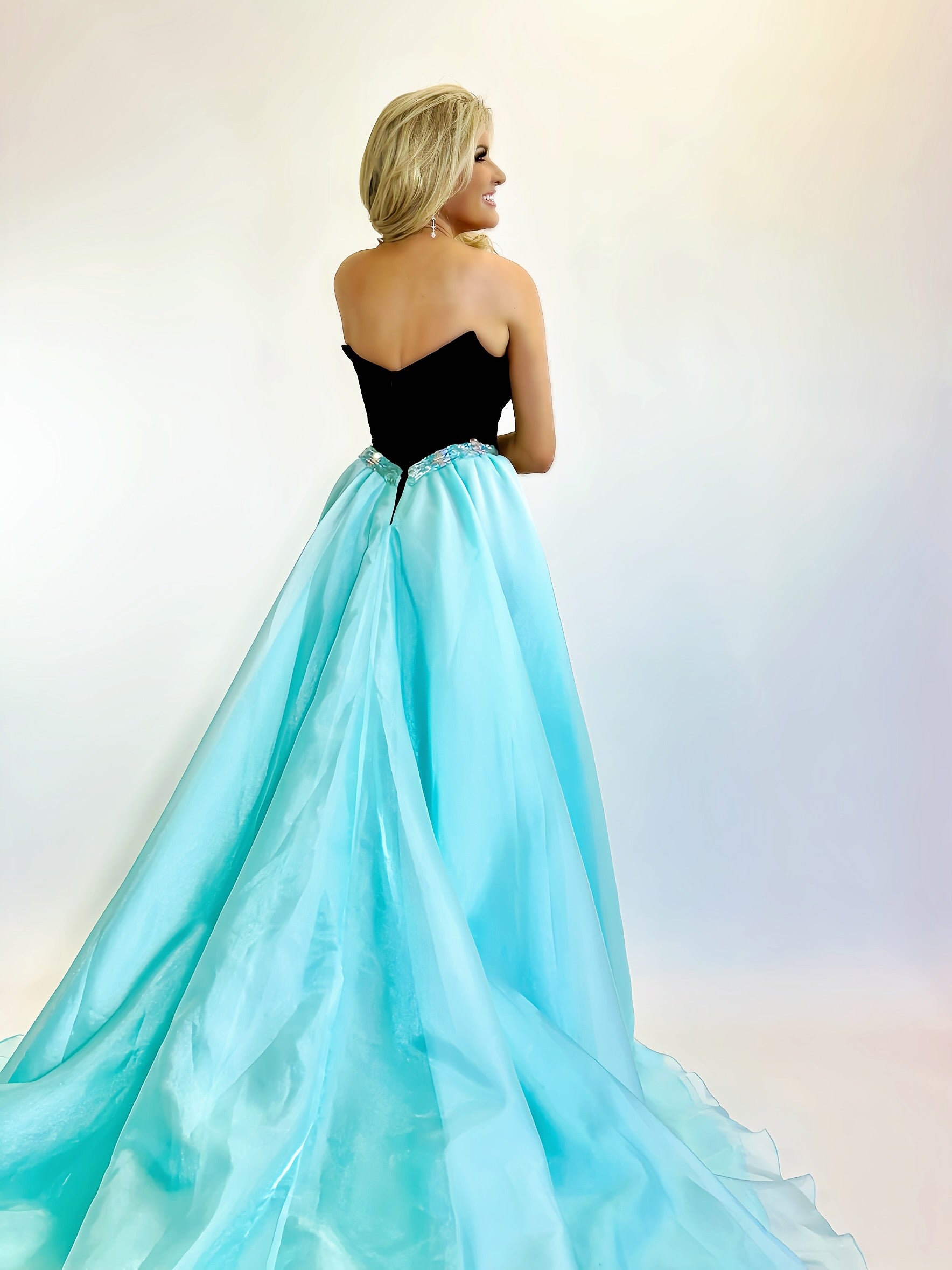Johnathan Kayne 3132 Long Fitted velvet Pageant Dress high slit overskirt V Neck Formal Gown Black Aqua / 2 Johnathan Kayne 3132 Long Fitted velvet Pageant Dress high slit overskirt V Neck Formal Gown Black Aqua / 2