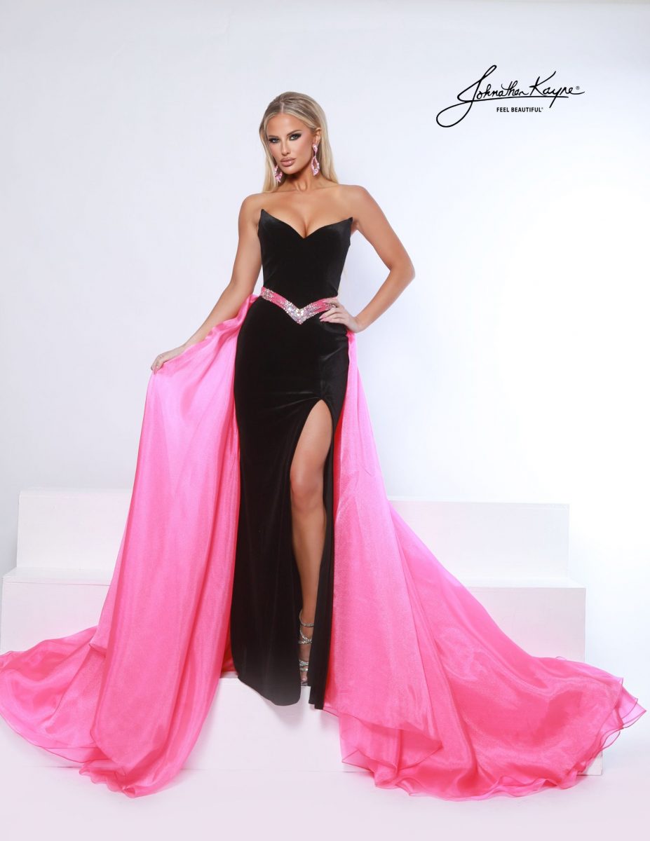 Johnathan Kayne 3132 Long Fitted velvet Pageant Dress high slit