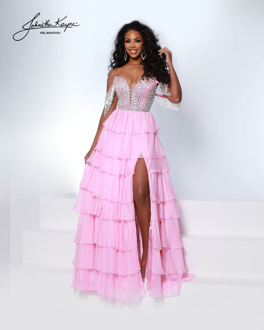 Johnathan Kayne 3143 petal pink prom dress pageant gown layered skirt