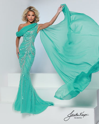 Designer: Johnathan Kayne — Style 3260
Style 3260 is a flowy Johnathan Kayne long prom dress crafted from lightweight special occasion fabrics for beautiful movement. The skirt glides effortlessly with every step, creating an elegant pageant dress silhouette that photographs beautifully and stands out on stage or on the dance floor.

Sizes: 000, 00, 0, 2, 4, 6, 8, 10, 12, 14, 16
Colors: Aqua, White