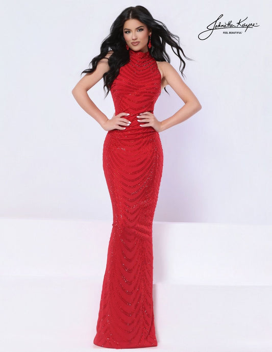 Johnathan Kayne 3281 Red Fitted Stretchy Formal Dress