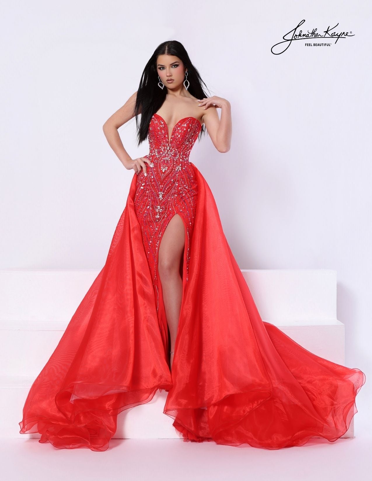 Johnathan Kayne 3322 Red Prom Dress Overskirt Formal