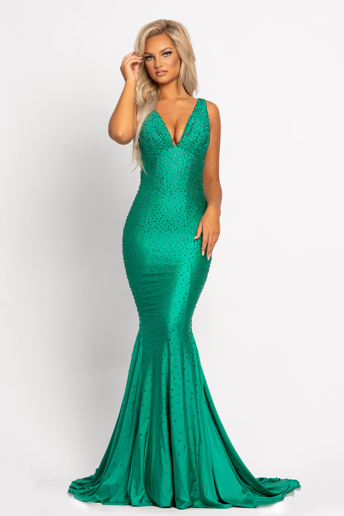 Johnathan Kayne 9213 Jade green formal dress long train