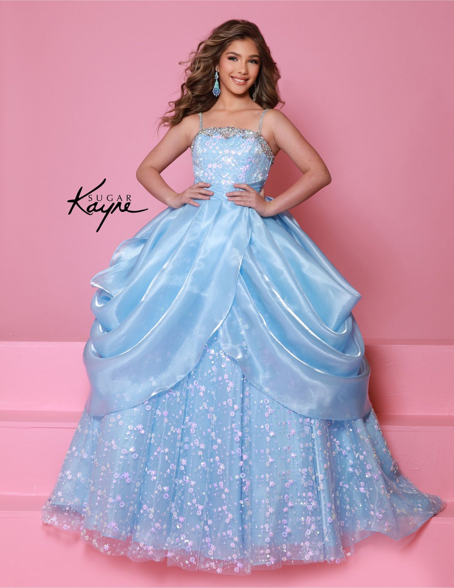 Johnathan Kayne C385 children's pageant ball gown mirror organza sweetheart neckline crystal.