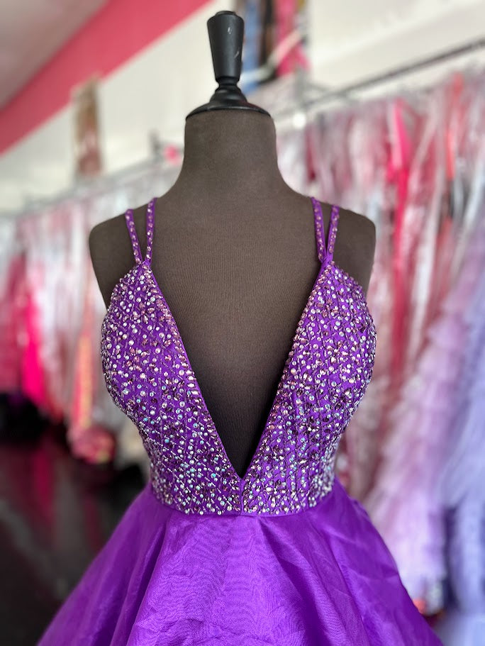 Johnathan Kayne 7219 Size 4 Coral Long Ballgown Prom Dress Crystal V neck A Line Pockets