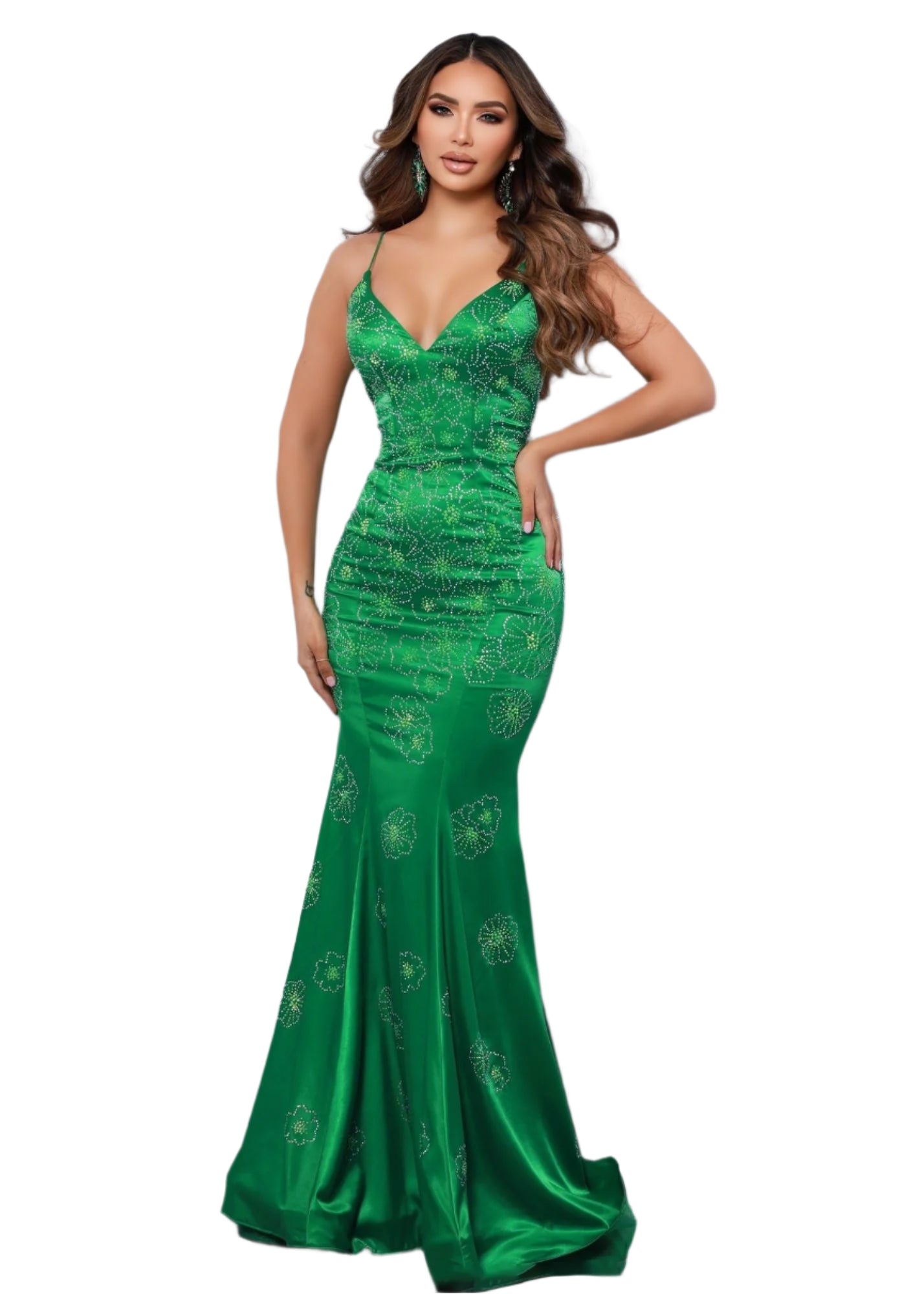 Johnathan Kayne 2510 Size 10 Kelly Green Long Fitted Jersey Rhinestone – Glass Slipper Formals