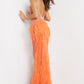 Jovani 03023 orange prom dress fitted v neckline back