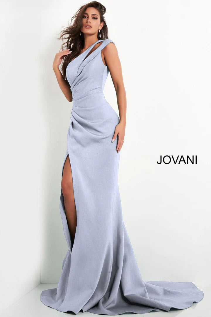 Jovani 04222 long train one shoulder evening gown prom dress cutouts ruched