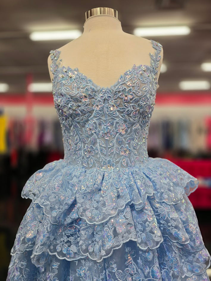 Jovani 37080 Size 10 Light Blue Short Dress Lace Ruffle Homecoming Corset Cocktail Gown Layer Skirt Jovani 37080 Size 10 Light Blue Short Dress Lace Ruffle Homecoming Corset Cocktail Gown Layer Skirt