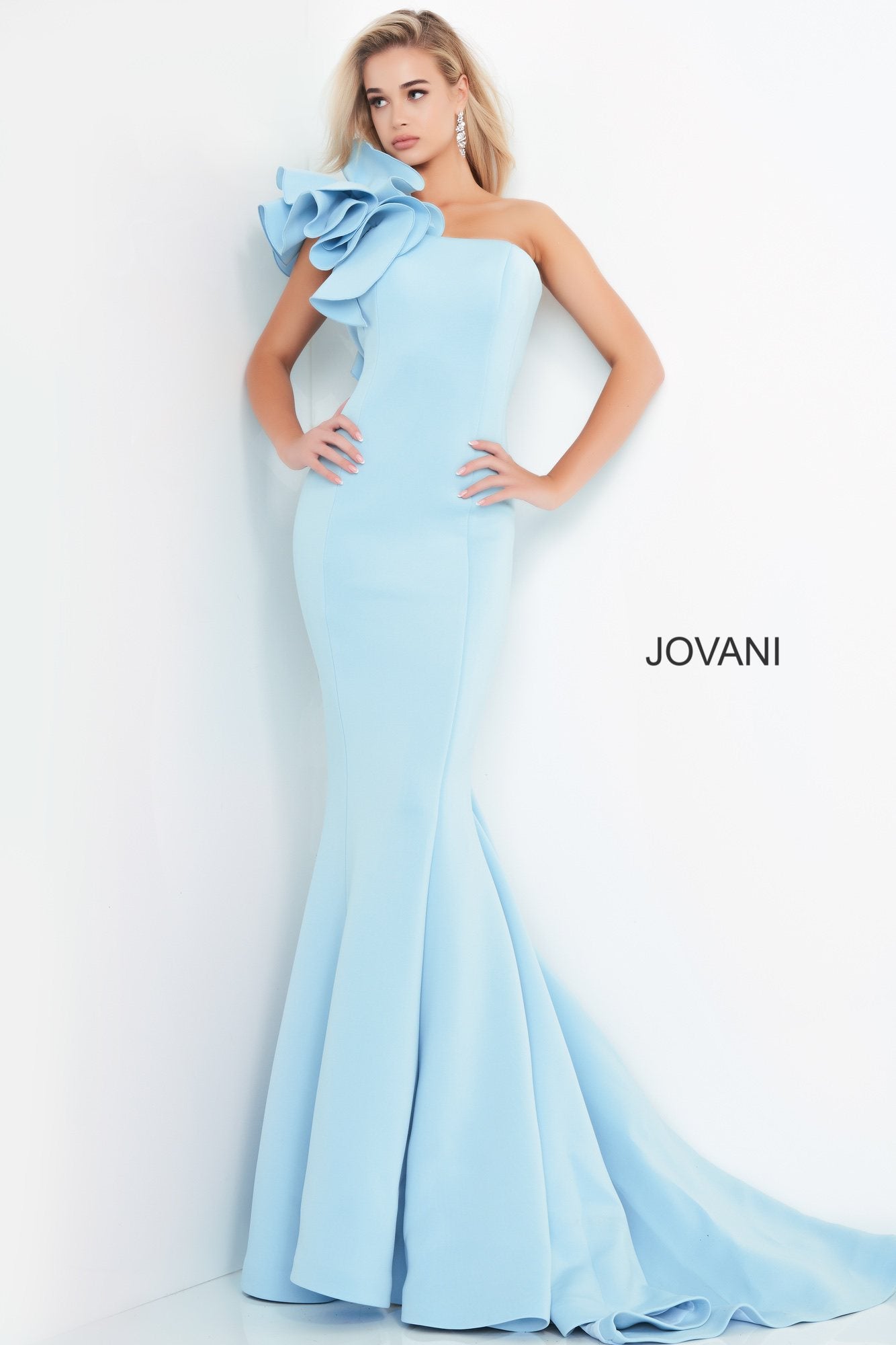 Jovani 63994 Fitted Mermaid One Shoulder Evening Gown Prom Dress Formal