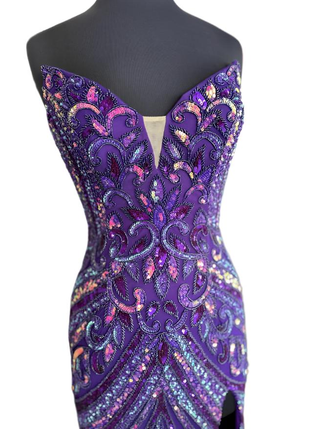 Jovani 38707 Size 16 Purple Beaded Strapless Peak Point Prom Dress Max Glass Slipper Formals Jovani 38707 Size 16 Purple Beaded Strapless Peak Point Prom Dress Max Glass Slipper Formals