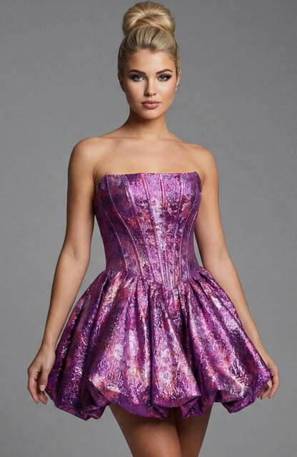 Jovani 51572 Homecoming Dress Corset Bubble Metallic Brocade