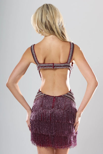 Jovani 53565 Homecoming Dress Fringe Backless Cut Out