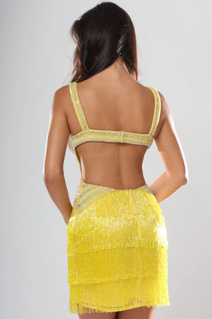 Jovani 53565 Homecoming Dress Fringe Backless Cut Out