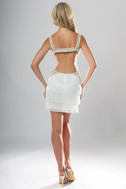 Jovani 53565 Homecoming Dress Fringe Backless Cut Out