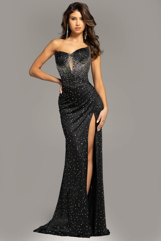 Jovani D5411 Black Prom Dress Strapless Fitted Evening Gown with Sparkling Crystal Embellishments