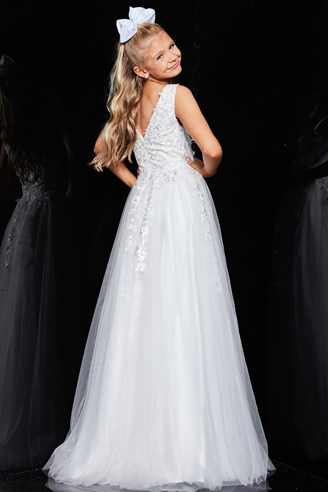 Beautiful Floral Lace Tulle Long Prom Dress, White Off the Shoulder Ev
