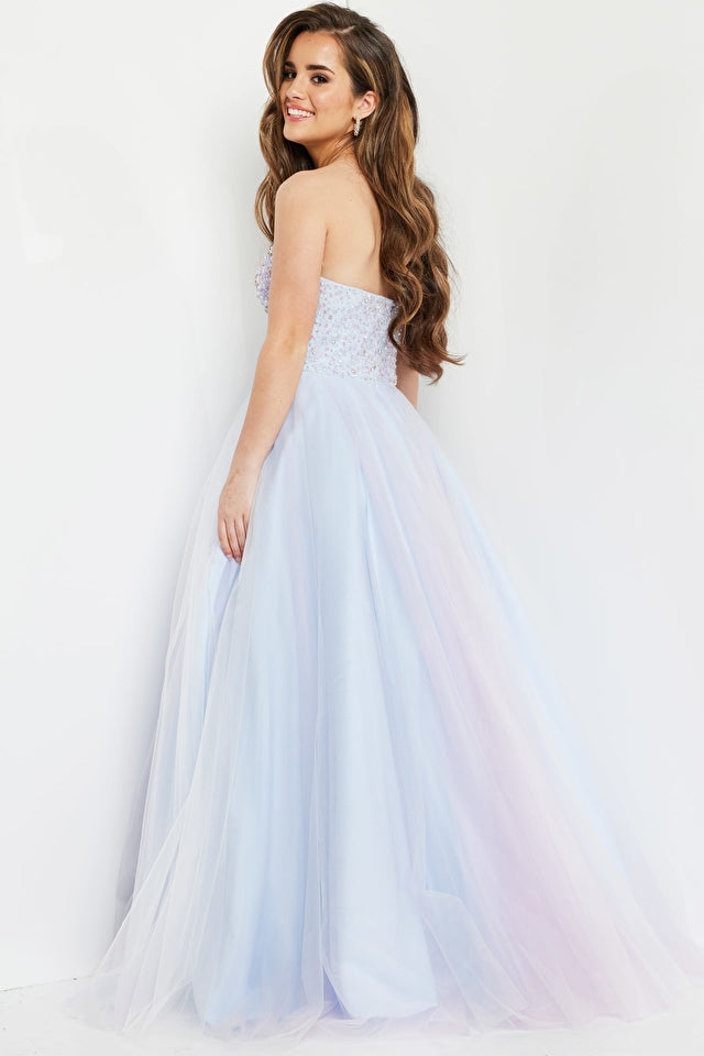 Jovani Kids K02229 This is a beautiful long tulle ballgown that has a straight neckline.  The top is fully embellished. This kids dress is great for tween or preteens for a pageant gown, spring formal or other formal events.