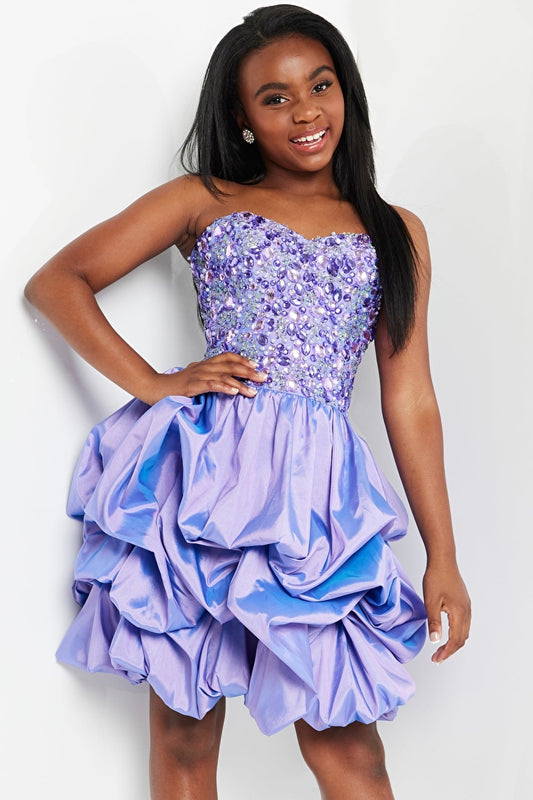 Jovani Kids K07390 Lilac Strapless Beaded Short Girls Dress. Add some sparkle to any occasion with the Jovani Kids K07390 Lilac Strapless Beaded Short Girls Dress! You and your little one will love the beadwork detailing, comfortable strapless design, and the stylish lilac hue that will light up any room. Make memories together with this chic and twinkly number!