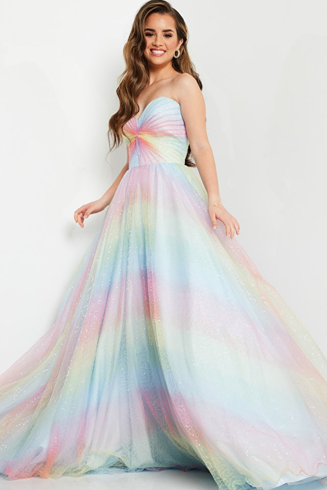 The Jovani Kids K23902 is an elegant gown featuring a sweetheart neckline and ruched bodice. The beautiful strapless design and multi-ruched ballgown skirt make for a truly stunning look for special occasions.