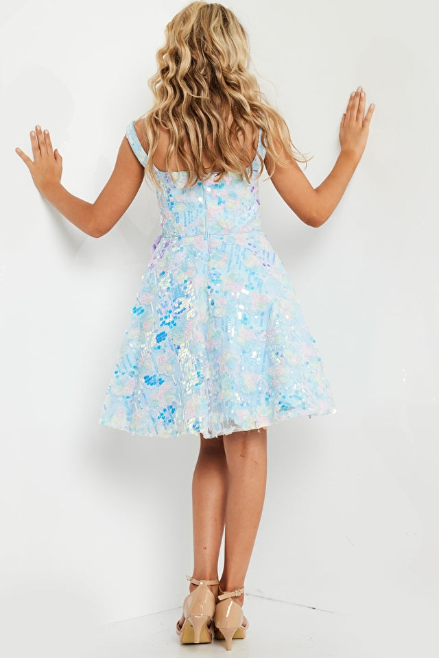 Jovani Kids K23956 Fit And Flare Sequin Tulle Floral Girls Short Dress. Let your little one sparkle in this magical Jovani Kids K23956 Fit And Flare Sequin Tulle Floral Girls Short Dress! Featuring an enchanting tulle body decorated with colorful sequins and sweet floral detailing, this dress is sure to make dreams come true! With Jovani, she'll be the princess of the ball! Poof! 
