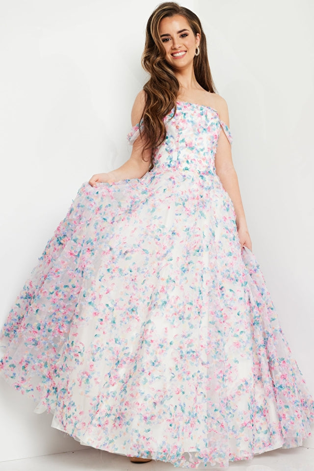 The Jovani K26292 is a classic strapless ballgown made from luxurious floral fabric. Its long cut and full skirt provide an elegant and timeless look perfect for any special occasion. The high-quality construction with reinforced seams and an interior lining ensures the dress will last for years.