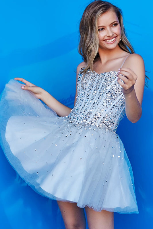 Jovani Kids K59903 Sweetheart Neckline Embellished Bodice Fit And Flare Short Formal Dress. Look your best in the Jovani K59903 dress. Boasting a sweetheart neckline and embellished bodice, this fit and flare short formal dress will be sure to make heads turn. Perfect for any special occasions.