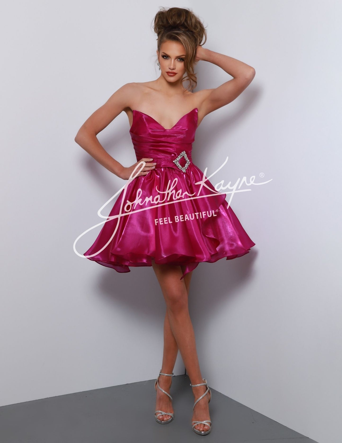 Johnathan Kayne 2962S Size 4 Magenta Short Homecoming Dress A Line Shimmer V Neck Ruffle Formal Gown Johnathan Kayne 2962S Size 4 Magenta Short Homecoming Dress A Line Shimmer V Neck Ruffle Formal Gown