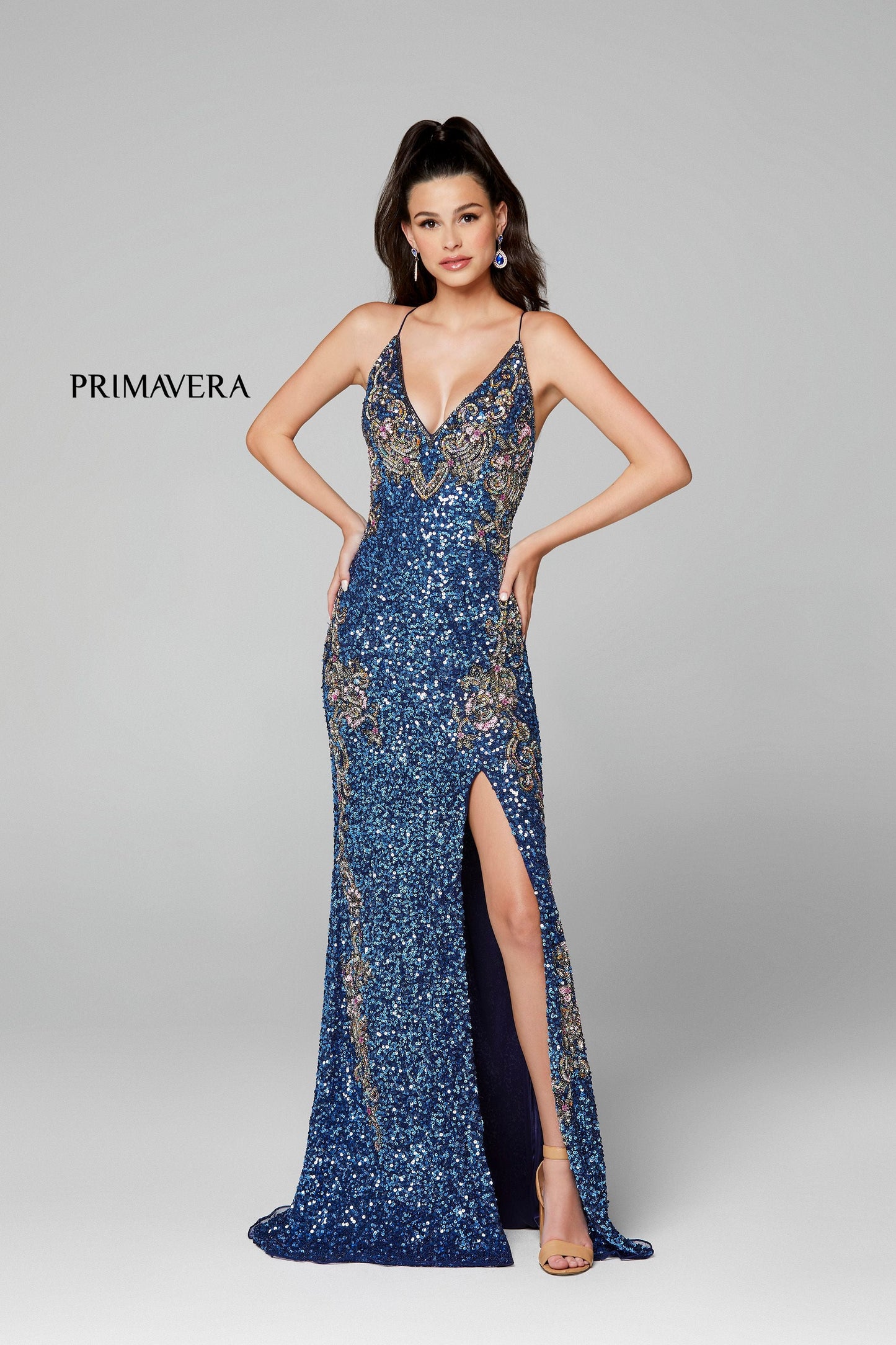 Primavera Couture 3211 Size 2, 12 Ivory Sequin Prom Dress Pageant Gown Evening Formal Wear Side Slit