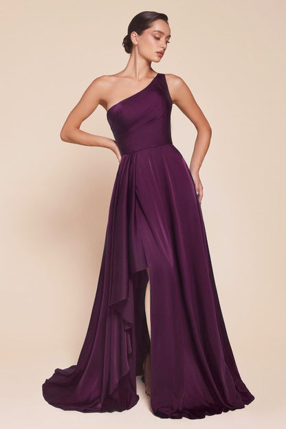 Ladivine 7450 Bridesmaids Dress Soft Satin one shoulder A line mother of the bride groom Eggplant / 8