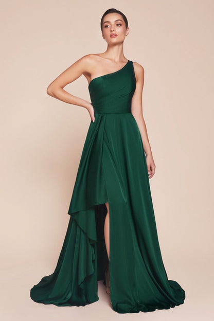 Ladivine 7450 Bridesmaids Dress Soft Satin one shoulder A line mother of the bride groom Emerald / 14