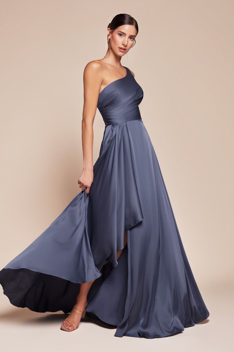 Ladivine 7450 One Shoulder Soft Satin A Line Dress, Smoky Blue / 12 Ladivine 7450 One Shoulder Soft Satin A Line Dress, Smoky Blue / 12