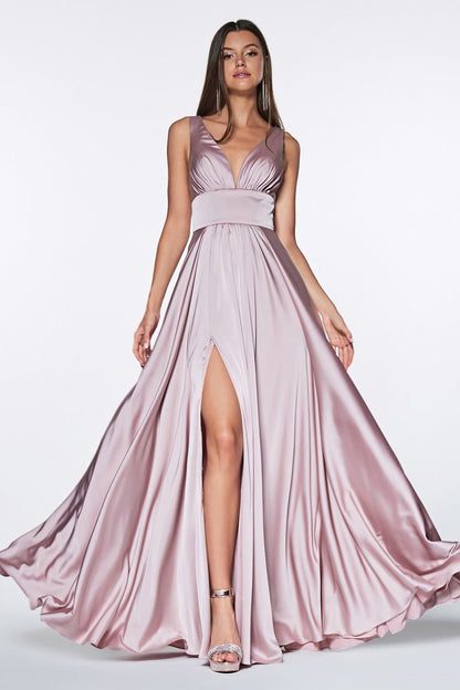 Ladivine 7469 Size 22 Royal Long Bridesmaids Dress Simple Slit Satin Formal V Neck A Line Evening Gown
