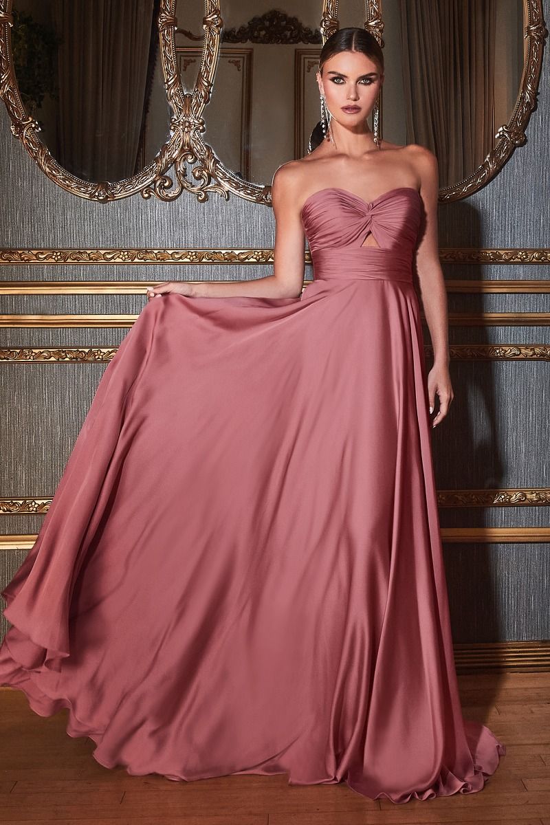 women's dark pink strapless dress for wedding Ladivine 7496 Bridesmaids Dress Strapless A Line Soft Satin Keyhole Gown Mauve Rose / 6