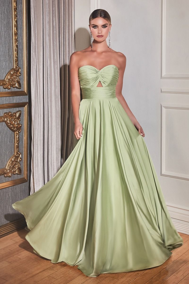 Ladivine 7496 Bridesmaids Dress Strapless A Line Soft Satin Keyhole Gown Sage / 10