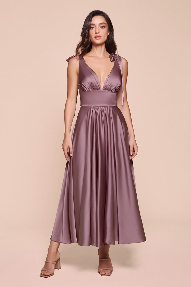Ladivine by Cinderella Divine English Violet Tea Length Satin A-Line Dress 6 Ladivine by Cinderella Divine English Violet Tea Length Satin A-Line Dress 6