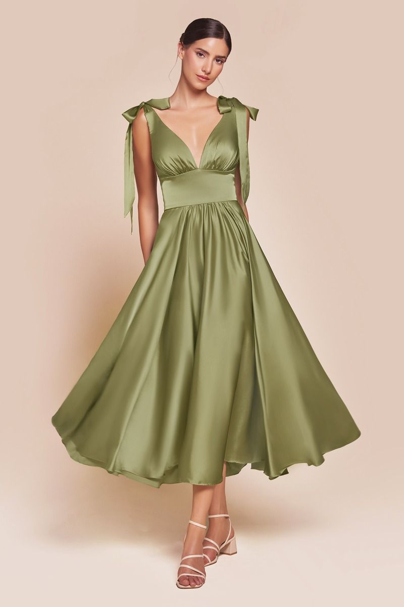 Ladivine by Cinderella Divine Greenery Tea Length Satin A-Line Dress 16 Ladivine by Cinderella Divine Greenery Tea Length Satin A-Line Dress 16