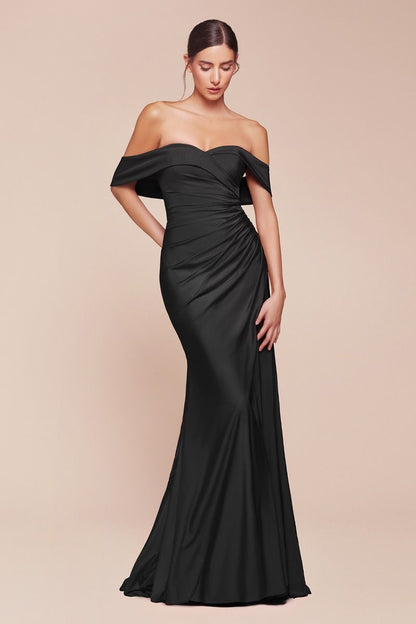 Ladivine CD790 Bridesmaids Dress Off the Shoulder Stretch Spandex Evening Gown Eggplant / 10