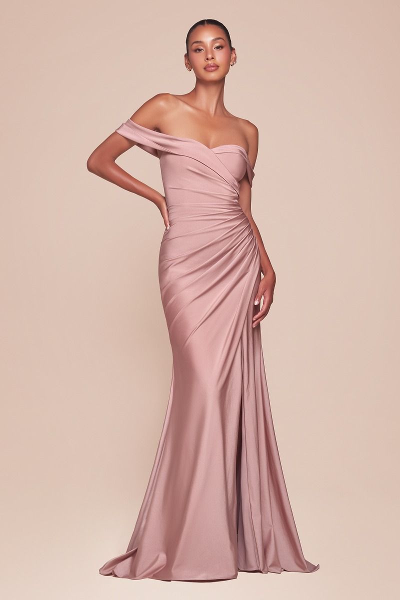 Ladivine CD790 Off Shoulder Stretch Spandex Satin Leg Slit Dress, Eggplant / 10 Ladivine CD790 Off Shoulder Stretch Spandex Satin Leg Slit Dress, Eggplant / 10