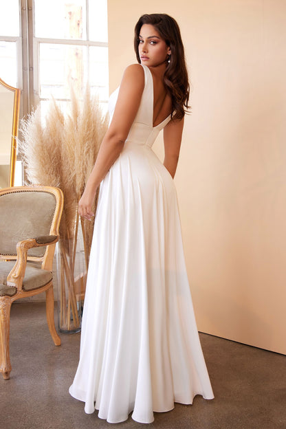 LaDivine 7469W Long Simple A Line Slit Wedding Dress - Off White / 16 LaDivine 7469W Long Simple A Line Slit Wedding Dress - Off White / 16
