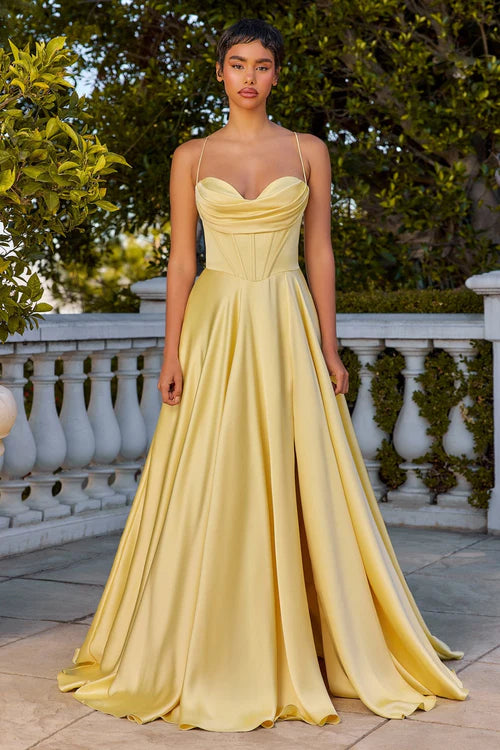 Ladivine 7481 Luxe Satin A Line Corset Bridesmaids Dress Prom Dress Black / 2
