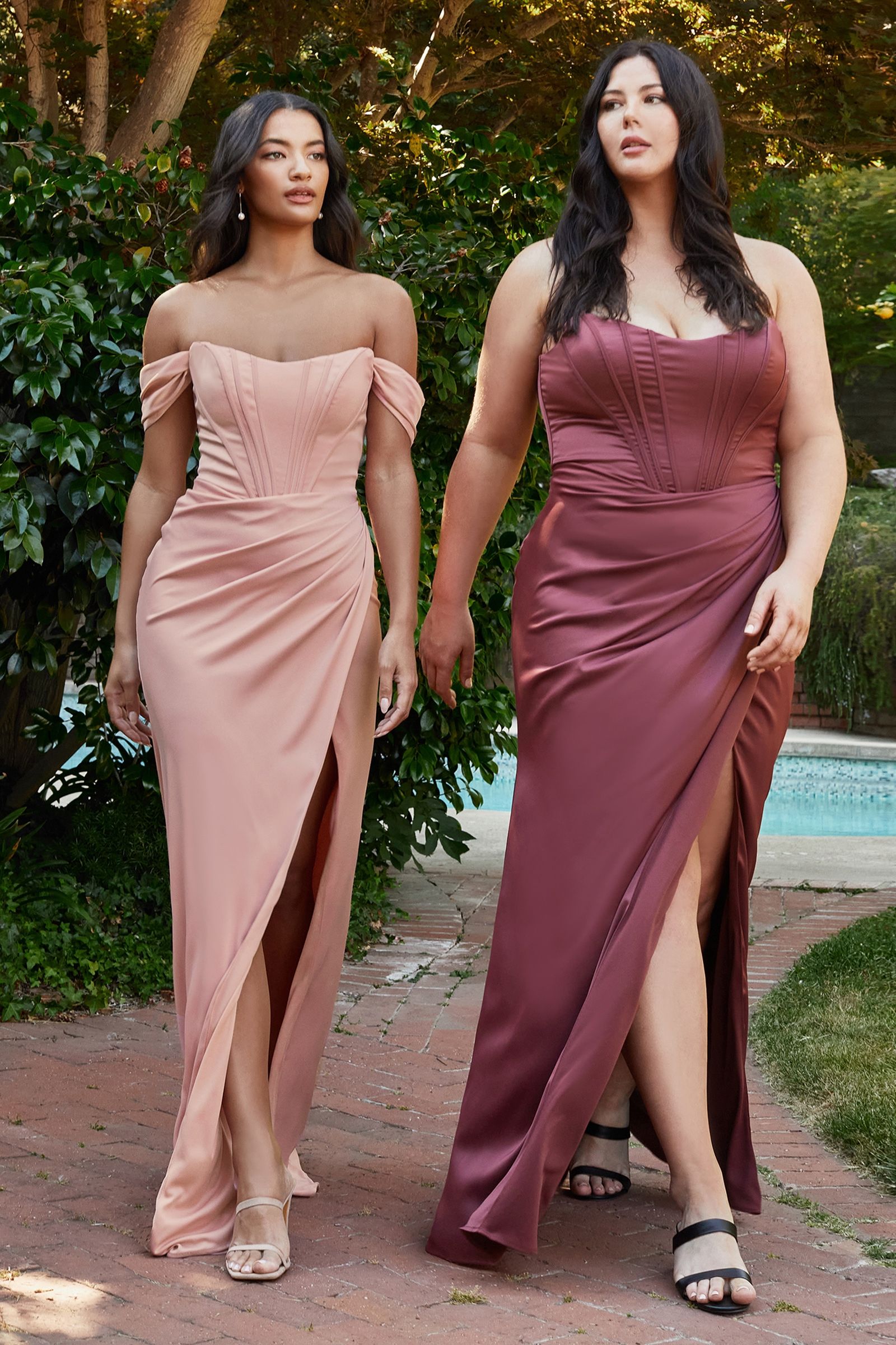 Ladivine 7484C Soft Satin Corset Curvy Dress Off Shoulder Straps High Slit Bridesmaids Dusty Rose / 18 Ladivine 7484C Soft Satin Corset Curvy Dress Off Shoulder Straps High Slit Bridesmaids Dusty Rose / 18