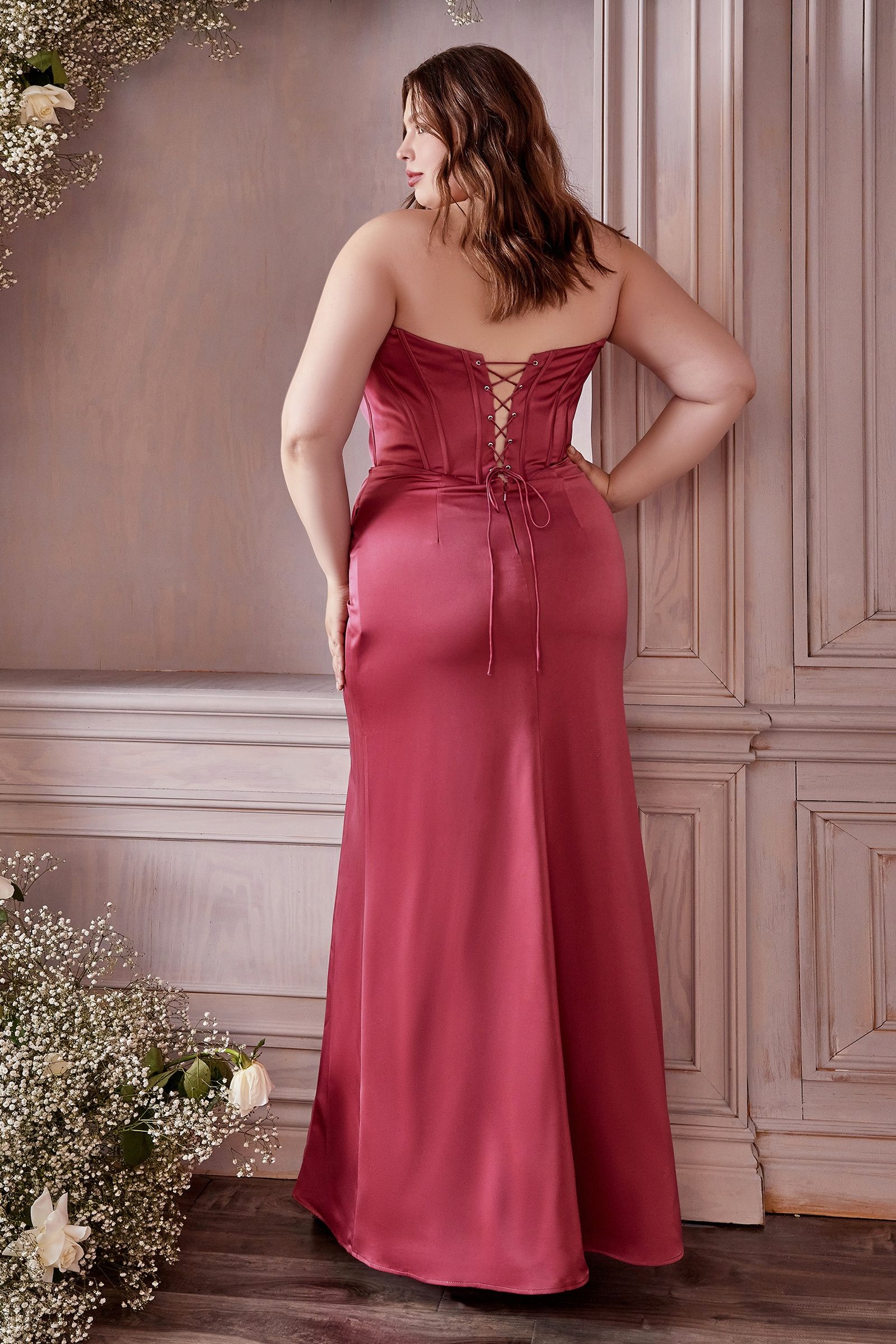 Ladivine 7484C Soft Satin Corset Curvy Dress Off Shoulder Straps High Slit Bridesmaids Lipstick / 24 Ladivine 7484C Soft Satin Corset Curvy Dress Off Shoulder Straps High Slit Bridesmaids Lipstick / 24