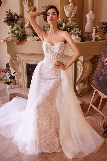 Lady Black Tie - Wl044 - Fitted Lace Wedding Dress & Removable Overskirt - Andrea & Leo - Size 8 Lady Black Tie - Wl044 - Fitted Lace Wedding Dress & Removable Overskirt - Andrea & Leo - Size 8